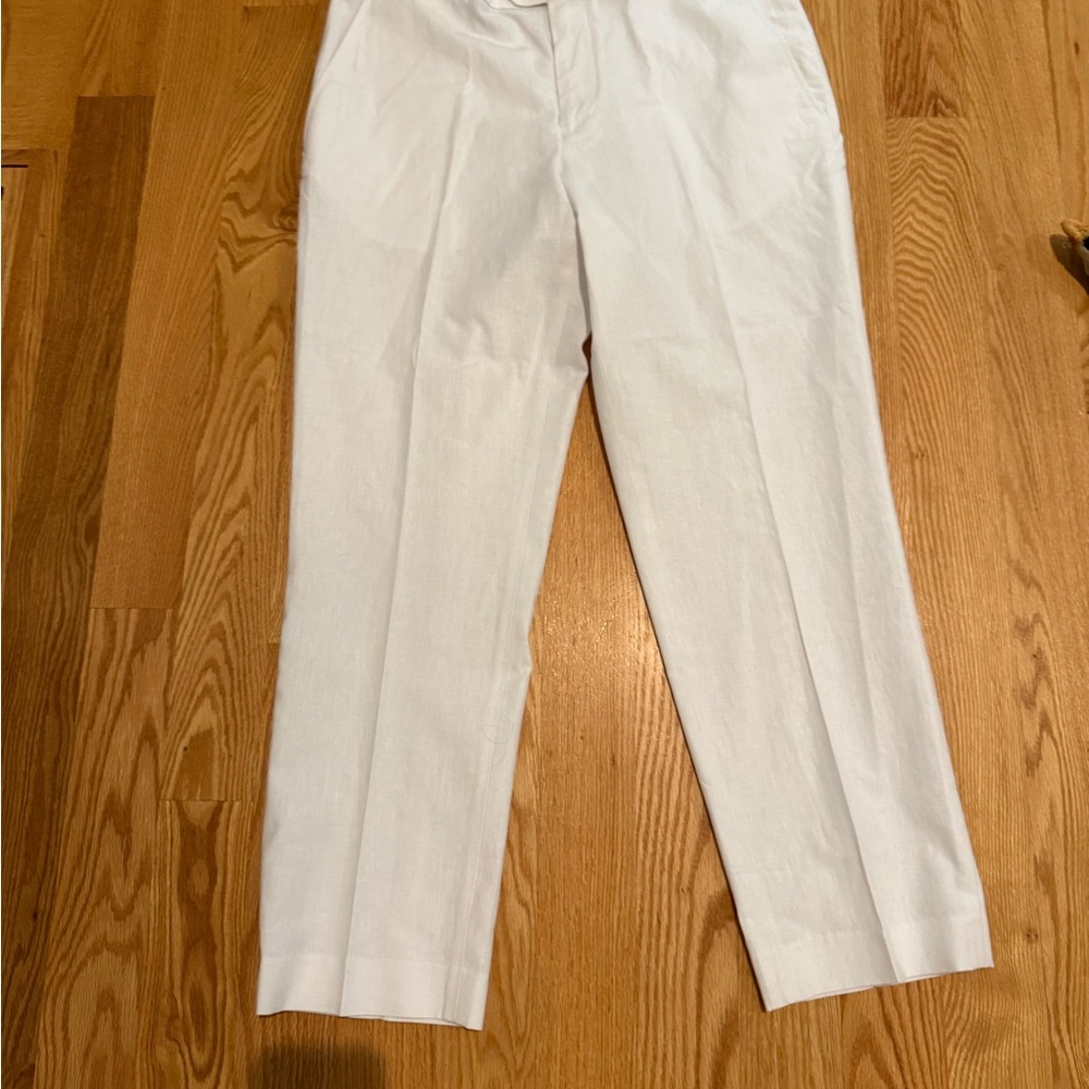 Stafford White Dress Pants Classic Straight Leg linen Pant